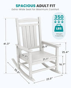 SERWALL Outdoor Rocking Chairs Set of 4, Oversized HDPE Porch Rockers for Adults, All-Weather Composite Patio Rocking Chairs, White - Image 3