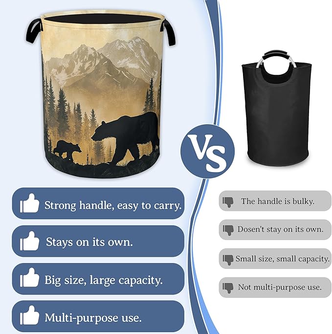 Bear Laundry Basket, Oxford Cloth Golden Mountain Forest Laundry Hamper - Image 3