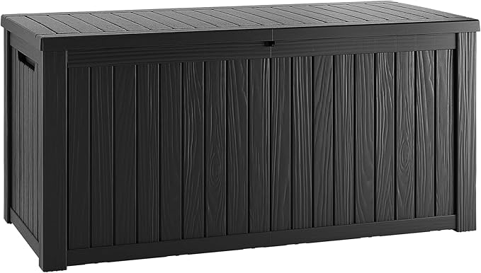 TARKARI 200 Gallon Lockable Resin Deck Box, Waterproof & UV-Resistant Outdoor Storage Box for Outdoor Cushion Storage, Garden Tools & Pool Accessories Storage, Black by Home