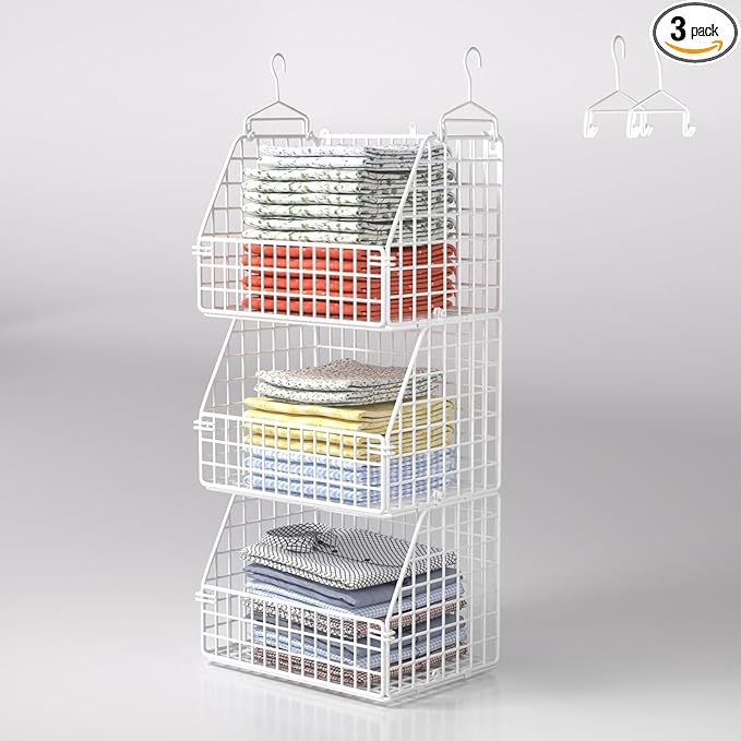 Hanging Closet Organizer and Storage, Clothes Hanging Shelves Wire Baskets by PUPPYCUTE