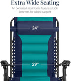 Best Choice Products Oversized Padded Zero Gravity Chair, Folding Outdoor Patio Recliner, XL Anti Gravity Lounger for Backyard w/Headrest, Cup Holder, Side Tray, Polyester Mesh - Navy/Teal - Image 4