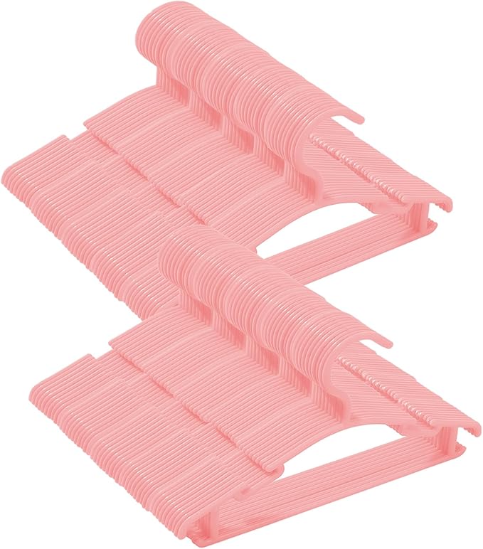 100 Pack Pink Baby Nursery Closet Hangers, Non-Slip Laundry Infant Pant Hanger by VIIBASE