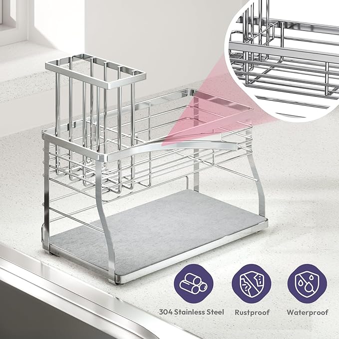 SWTYMIKI Kitchen Sink Caddy Organizer, 2 Tier Sponge Holder - Image 6