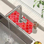Watercolor Moroccan Marbled Kitchen Sink Splash Guard Faucet Mat Red Tiles by Unknown