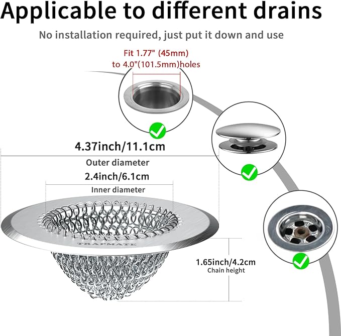 TRAPMATE Shower Drain Hair Catcher, 4.4" Easy Clean Bathtub Drain Hair Catcher - Image 2