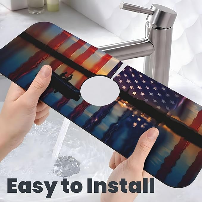 Fishing Red USA Flag Kitchen sink faucet pad, strong water absorption, anti slip - Image 6