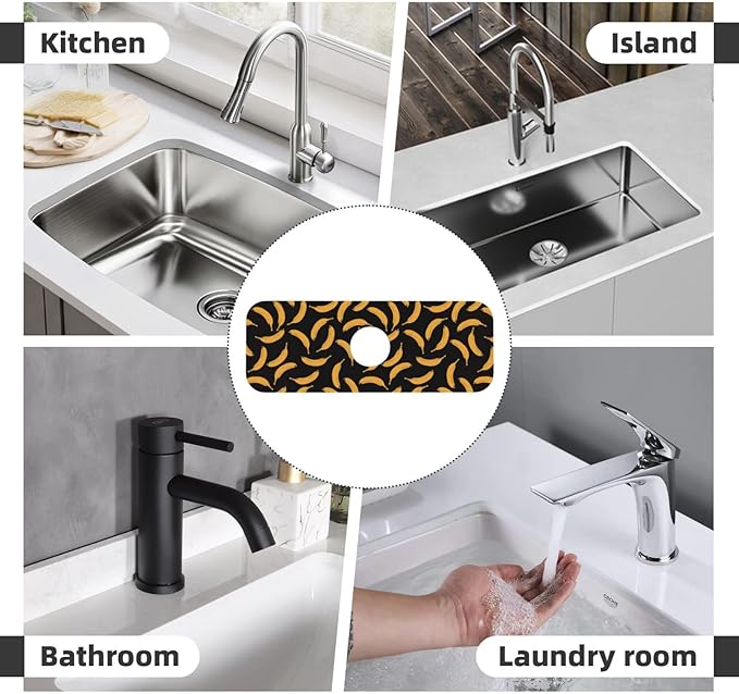 Yellow Banana Black Kitchen Sink Splash Guard Faucet Mat Super Absorbent Fast - Image 7