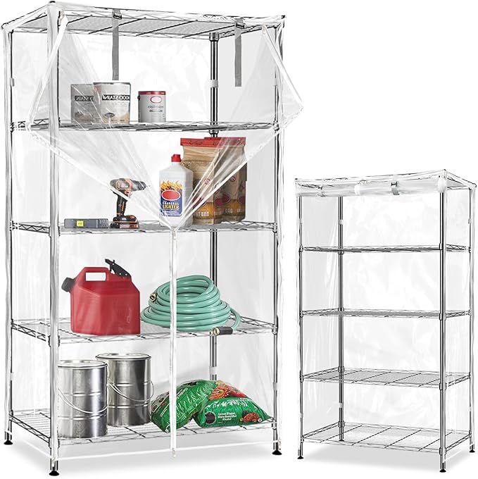 Waterproof Shelf Cover,Durable Dustproof Storage Wire Rack Covers,Outdoor Shelving Covers for Wire Shelves with Zipper 48''x24''x72'',Clear by Dalema
