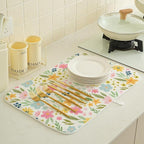 Spring Yellow Pink Blue Floral Dish Drying Mats 18x24 Inch Watercolor Flower - Image 3