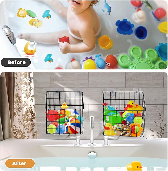 2 Pack Bath Toy Storage Organizer Basket, Large Metal Bathtub Toy Holder - Image 4