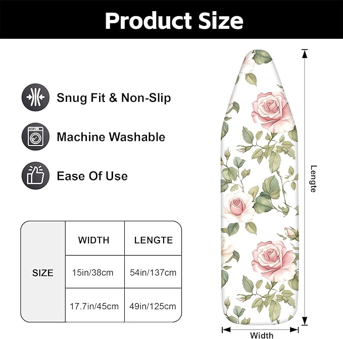 Floral Ironing Board Cover 17.7"x49", Standard Size Iron Board Covers - Image 3