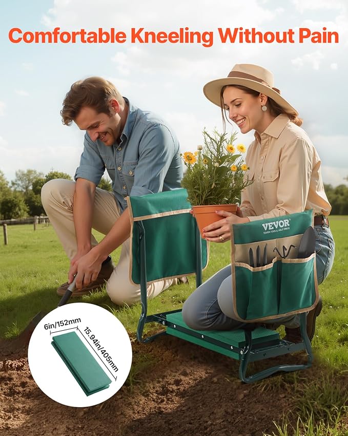 VEVOR Garden Kneeler and Seat Heavy Duty, Portable Garden Stool with 6'' EVA Kneeling Pad and 2 Tool Bags, Folding Garden Bench to Relieve Knee & Back Pain, Great Gifts for Seniors, Family Gardeners - Image 4