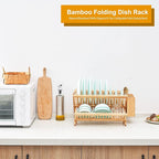Bamboo Dish Drying Rack, 3-Tier Collapsible Wooden Dish Rack - Image 7