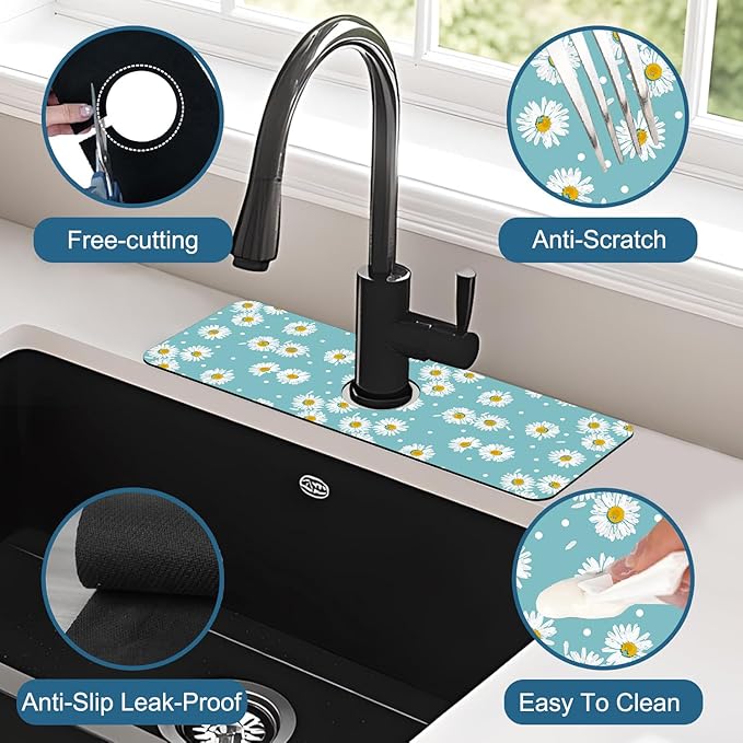 Cute Daisy Sink Faucet Absorbing Mat White Daisies Super Absorbent Fast Drying - Image 4