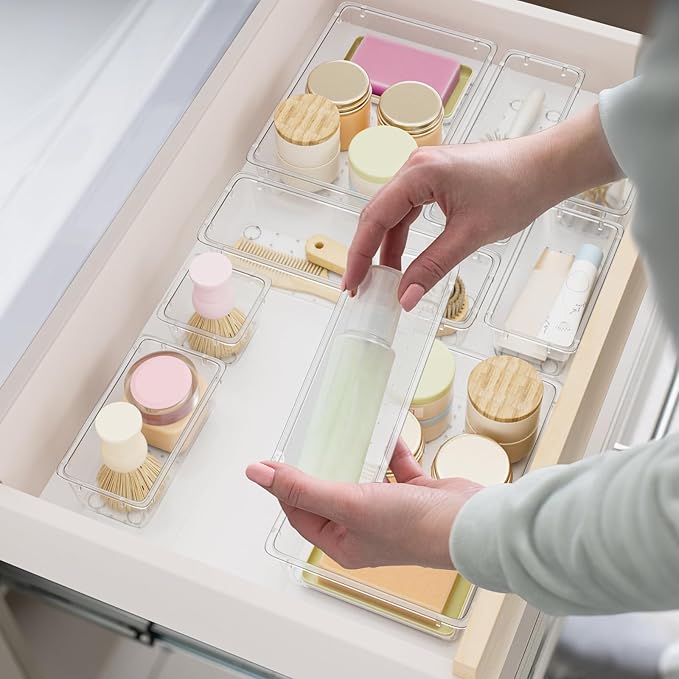 15 PCS Clear Plastic Drawer Organizer Set, 4-Size Acrylic Drawer Storage Trays - Image 2