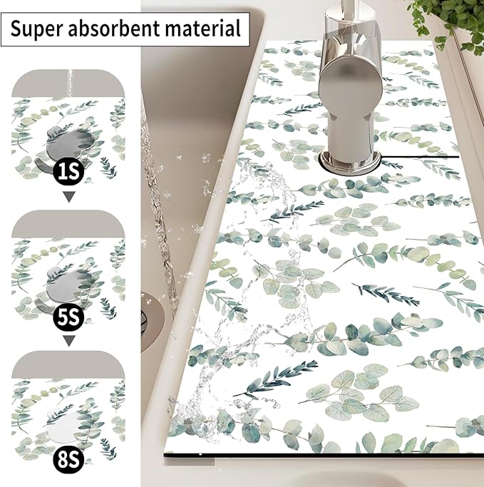 Absorbent Splash Guard Mat for Kitchen Sink, 15×5.5 Inch Cute Fast Drying Drip - Image 2