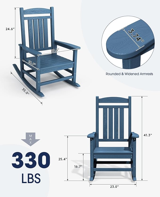 KINGYES HDPE Patio Rocking Chair Set of 4, Outdoor Rocking Chairs Porch Rocker for Adults, Navy - Image 2