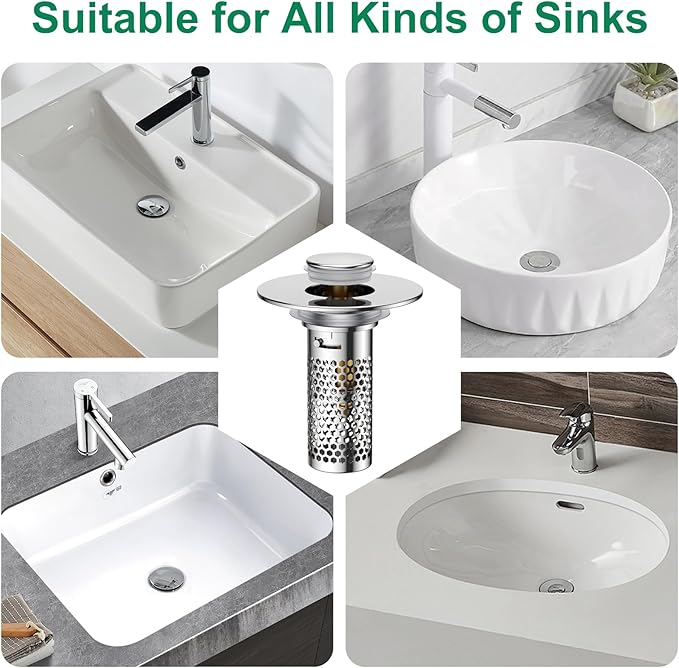 ​Bathroom Sink Drain Strainer, Pop-Up Sink Stopper Hair Catcher, Anti-Clog - Image 8