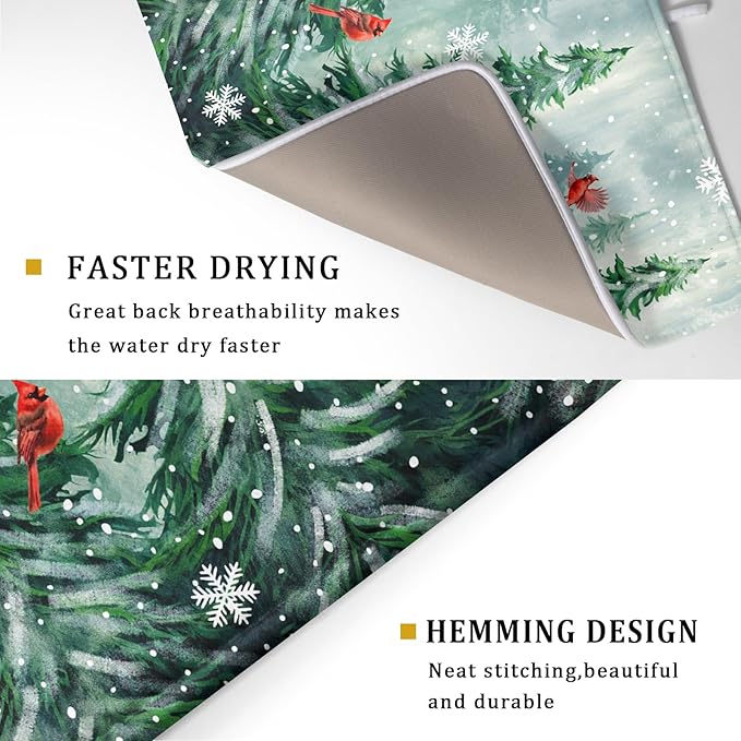 Welcome Winter Pines Tree Dish Drying Mat, Winter Snowflake Dish Drying Mat - Image 3