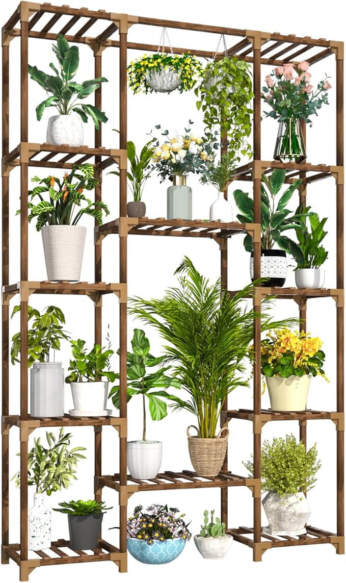 Uneedem Tall Indoor Outdoor Plant Stand - Large 12 Tier Plant Rack with Wooden Shelves for Room, Balcony, Garden, Patio by Uneedem