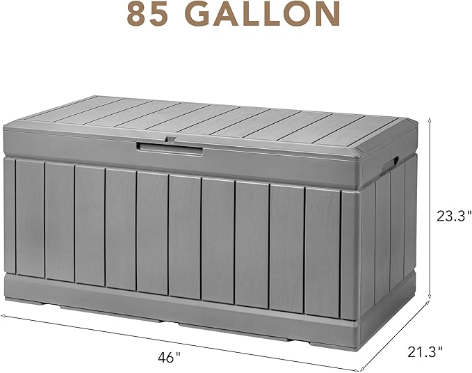 Devoko 85 Gallon Deck Box Lockable Resin Outdoor Storage Box waterproof Outdoor Container for Patio Furniture Cushions, Pillow (Grey) - Image 7