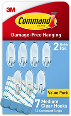 Command Medium Clear Wall Hook, 7 Wall Hook and 12 Strips, Damage-Free Hanging by Command