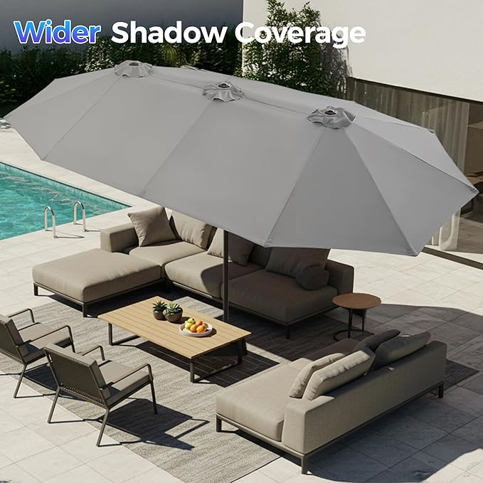 SUPERJARE 13FT Outdoor Umbrella for Patio, Double sided Pool Umbrellas with Fade Resistant Canopy, Large Table Umbrella for Deck, Market, Backyard - Gray - Image 3