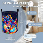 Neon Wolf with Vibrant Color Laundry Basket with Handles, 19.7"x15.7" Clothes - Image 3