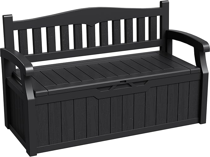 Greesum 80 Gallon Storage Bench Outdoor Deck Box with Armrest, Patio Furniture,Lockable, Waterproof and UV Resistant, Suitable for Garden, Pool, Black by BuynowfromGreesum