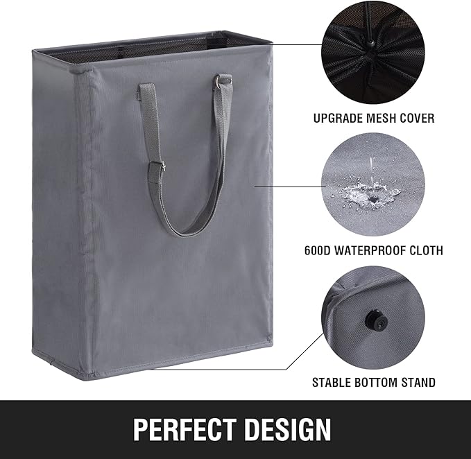 Slim Laundry Hamper with Adjustable Long Handles, 45L Small Laundry Baskets - Image 6