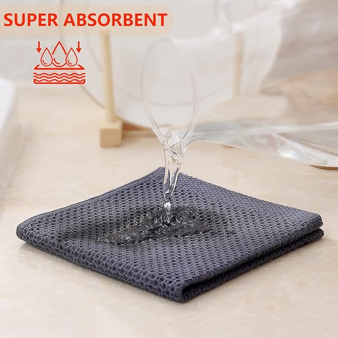 Kitinjoy 100% Cotton Kitchen Dish Cloths, 8 Pack Waffle Weave Ultra Soft - Image 3