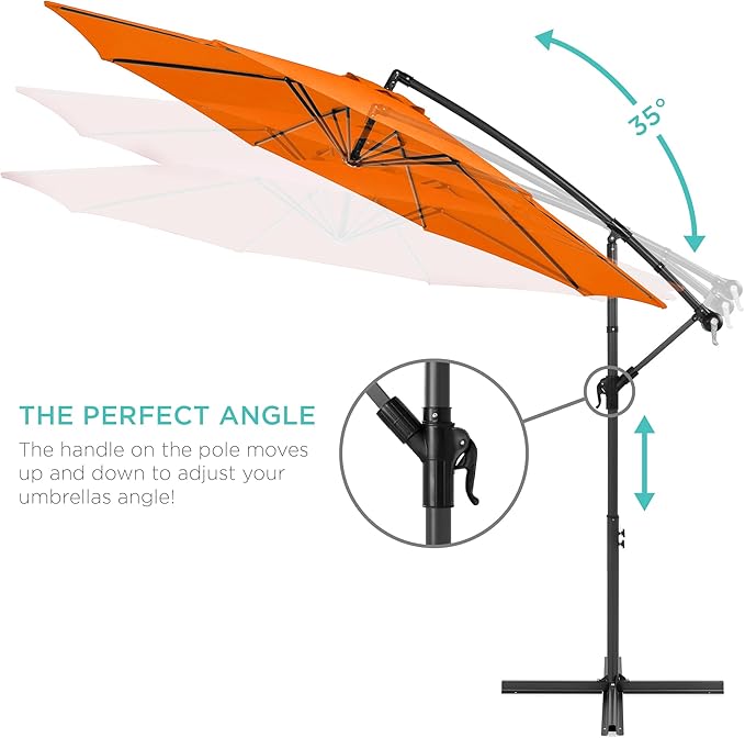 Best Choice Products 10ft Offset Cantilever Hanging Market Patio Umbrella, 8 Sturdy Ribs, Easy Adjustment - Orange - Image 4