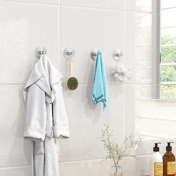 Adhesive Hooks for Walls No Damage 4 PCS, Heavy Duty Aluminum Strong Adhesive - Image 2