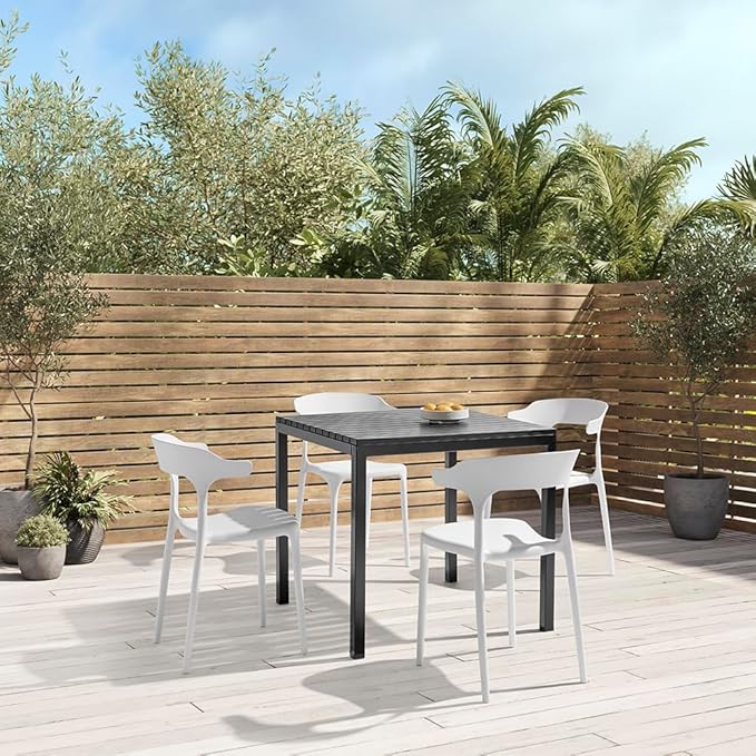 Modern Stackable Dining Chair Set, No Assembly, Plastic Chair, Patio Chair, Suitable for Indoor and Outdoor Cafes and Restaurants, Set of 4 (Cloud White) - Image 7