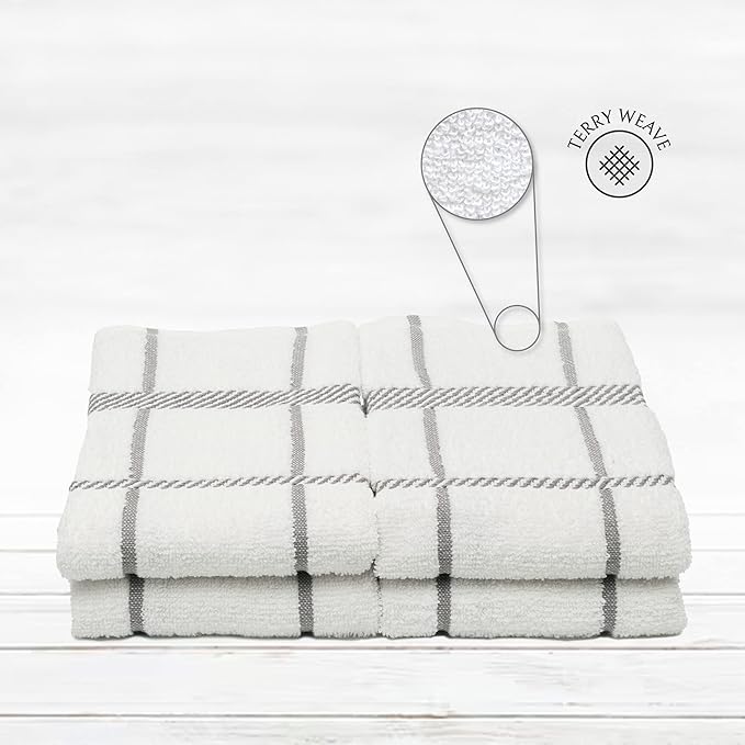 100% Cotton Terry Dish Towels, 4 Pack Checks, 16 x26 Inches, Super Soft and - Image 3