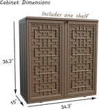 Indoor Outdoor Storage Cabinet Waterproof with 1 Shelf, Plastic Outdoor Storage Cabinets for Patio/Garden/Backyard, Size 34.3''L*15''W*36.2''H(Brown) - Image 3