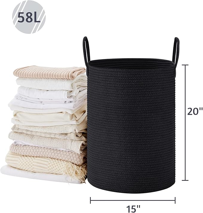 VIPOSCO Large Laundry Hamper, Tall Woven Rope Storage Basket - Image 5