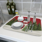 Christmas Dish Drying Mat for Kitchen Counter Red Xmas Snowman Trees Birds - Image 6