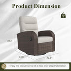 LayinSun Oversized Wicker Outdoor Swivel Glider Recliner with Adjustable Backrest & Footrest, Patio Reclining Lounge Chair - Image 2