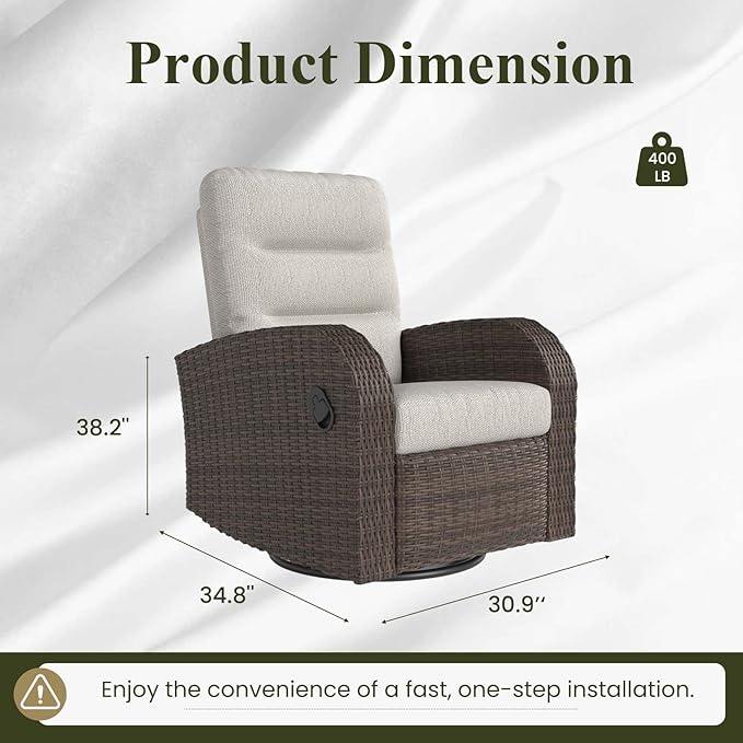 LayinSun Oversized Wicker Outdoor Swivel Glider Recliner with Adjustable Backrest & Footrest, Patio Reclining Lounge Chair - Image 2