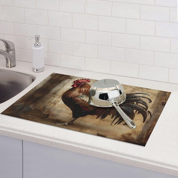 Roosters Dish Drying Mat for Kitchen Counter Protector and Decoration Super - Image 7