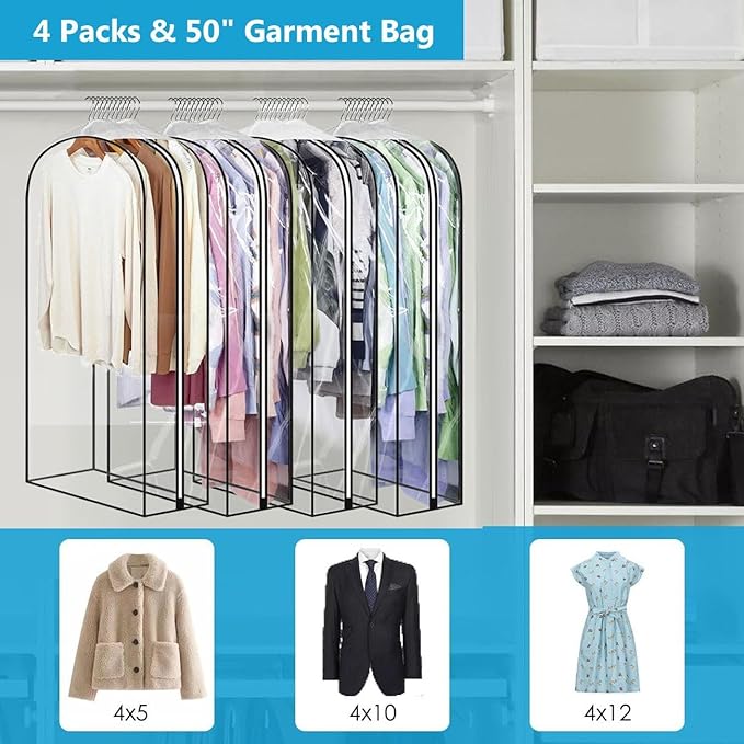 50" Clear Clothes Hangers with Smooth Side Zipper, 4 Pack - Image 2