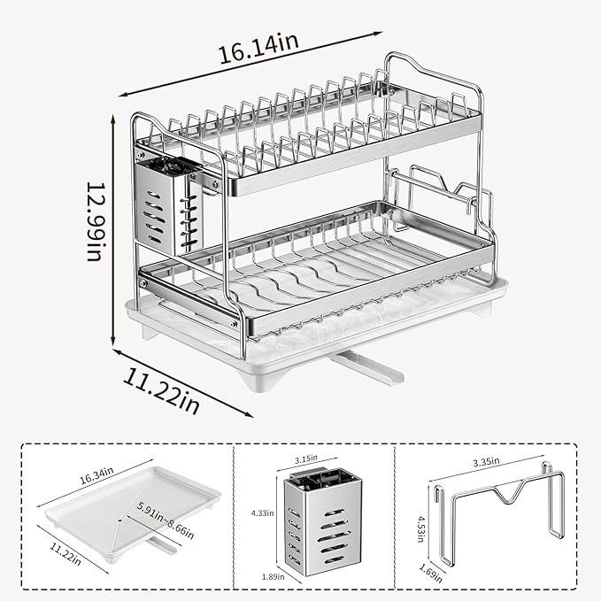 Dish Drying Rack, Double Layered countertop Kitchen Organizer - Image 8