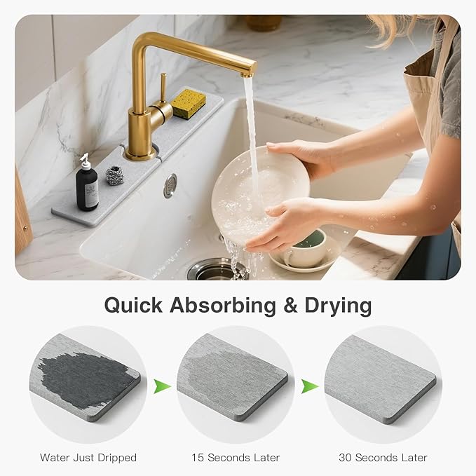 20" x 4" Stone Faucet Mat for Kitchen Sink, Quick Drying Diatomite Sink Tray - Image 3