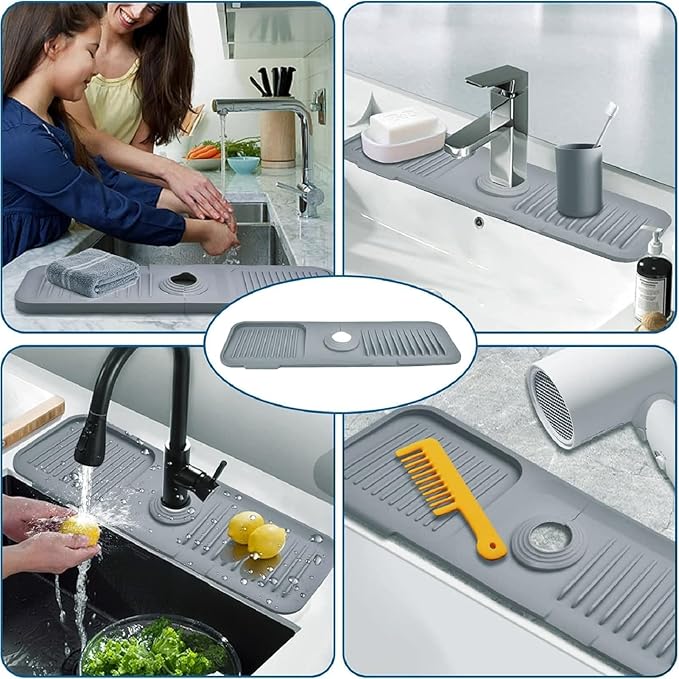 Silicone Sink Splash Guard for Kitchen & Bathroom, 17.7 inch Faucet Mat - Image 5