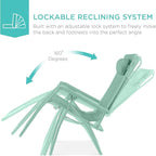 Best Choice Products Folding Zero Gravity Outdoor Recliner Patio Lounge Chair w/Adjustable Canopy Shade, Headrest, Side Accessory Tray, Textilene Mesh - Seafoam - Image 3
