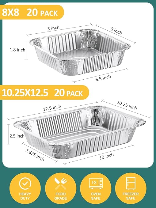 40 Pack Disposable Aluminum Foil Pans Assorted Sizes - Image 2