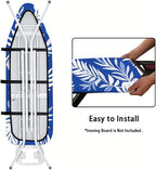 Nuxovilar Blue Background with White Tropical Leaves Ironing Board Cover - Image 5