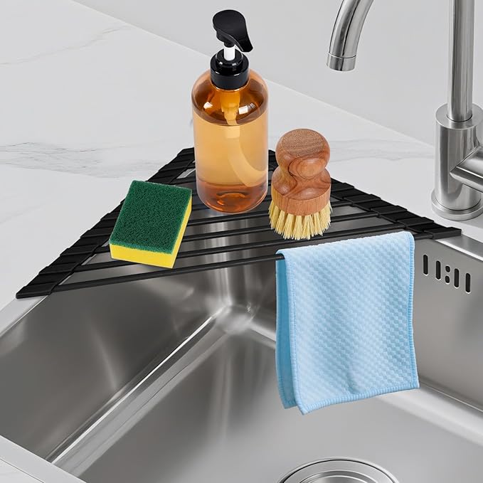 Triangular Sink Rack, Foldable Sink Drying mat, Heat-Resistant, and Rust-Proof by HANZENMA