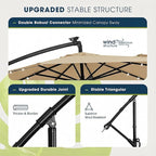 wikiwiki 10ft Solar LED Patio Umbrella with Base Included, Offset Umbrella with Weighted Sandbag Base, Cantilever Patio Umbrellas for Backyard, Garden & Deck, 32 LED Lights & Polyester Shade, Tan - Image 7